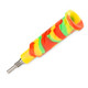 Rasta silicone dab straw with titanium tip shown from angled side view highlighting drip-texture design