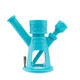 Ooze Hyborg hybrid water pipe in Aqua Blue featuring silicone exterior, glass chamber, and titanium tip accessory