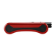 Side profile of red Ooze Hinge Flick battery in closed position with curved hinge body and concealed cartridge compartment