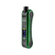 Angled front view of green Ooze Hinge Flick vape battery with digital display and compact hinge-style construction