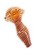 4.5" amber silver fumed glass spoon pipe with cream and burgundy spiral stripes shown at an angled view
