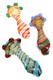 Assorted 5" color-changing glass spoon pipes with multicolor spiral stripe designs and raised glass marble accents