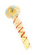 3.5" silver fumed glass spoon pipe with red spiral stripe body and pale blue bowl accent shown at an angle