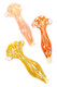 Assorted 4" color-changing squiggle striped glass spoon pipes in yellow, pink, orange, and clear color styles