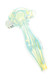 4" color-changing squiggle striped glass spoon pipe with pale blue accents and clear marble details shown at an angle
