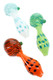Assorted 4.5" bright frit striped dot glass spoon pipes in white, green, and orange color styles