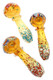 Assorted 4-inch gold fumed glass spoon pipes with colorful frit accents, decorative glass ring, and multicolor speckled handles.