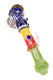 8" Rasta swirl frit clear glass hammer bubbler with blue bowl, green handle, and white glass spike