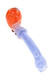 Orange and lavender 6.5" frit Sherlock glass pipe shown individually with a curved stem and raised glass rings