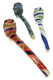 Three 7.5" glass Sherlock pipes with red, green, and blue reverse swirl striped designs shown as an assortment