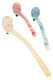 Three 10" net-striped glass Sherlock pipes in amber, coral, and teal colorways with curved stems and green marble feet