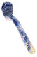 Blue 10" net-striped glass Sherlock pipe shown individually with a curved stem, amber accents, and pink marble feet