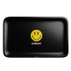 Black Goody metal rolling tray with a centered yellow crossed-eye smiley face and white GOODY logo