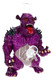 Purple monster water pipe shown front-facing with clear chamber, black spikes, red eyes, tongue, and glass bowl