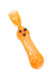 Orange 3" frit glass chillum with three dark glass marble accents shown from side angle for smoke shop showcases