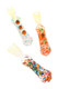 Three 3" confetti frit glass chillums with aqua, orange, and multicolor accents and raised glass marbles