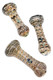 Three silver-fumed glass chillums arranged at different angles to show varied net-stripe patterns
