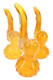 Three gold fumed marbled glass Sherlock bubblers displayed together, showcasing curved necks and raised decorative glass accents
