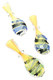 Three color-changing glass chillums with blue or green spiral stripes and varied dark dichro accents
