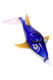 Blue glass dolphin hand pipe with yellow fins, pink tail, raised bowl, and sculpted animal details