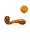 Amber GRAV Mini Bubble Trap Sherlock hand pipe shown in profile with dimensions and curved stem