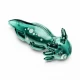 Green axolotl hand pipe with pink gill details and integrated bowl positioned along the animal’s back