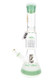 Mint green accented 14.5-inch 6B Glass beaker water pipe with 10-arm tree percolator, ice pinch, matching bowl, and branded hang tag.