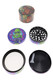 Character design grinder opened to show illustrated lid, black grinding teeth, screen, chamber, and scraper