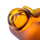 Close-up of rounded amber glass end opening on the Glizzy hot dog novelty hand pipe