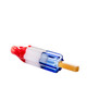 Angled side view of multicolor popsicle-shaped glass hand pipe showing red bowl area and yellow stick