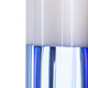 Detail view of white and transparent blue sections of popsicle-shaped glass hand pipe
