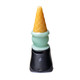 Rear view of ice cream cone Peak top installed on black Puffco device with mint-green and golden glass