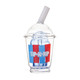 Front view of Sip-N-Dip Peak top with clear cup body, blue interior glass and angled white mouthpiece