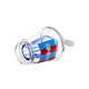 Angled bottom view of Sip-N-Dip glass Peak top showing clear cup base and red-and-blue exterior graphic