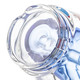 Bottom close-up of Sip-N-Dip Peak top showing thick clear glass base and blue interior chamber