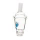 Angled product view of clear Sip-N-Dip Pivot Top with domed top, frosted mouthpiece, and blue graphic