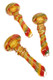 Three views of 5" glass spoon pipe with red, yellow, and green spiral stripes and twisted body detailing