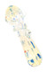 Close-up silver-fumed glass spoon pipe with blue dotted accents, clear raised marble, and wrapped glass detail around the neck