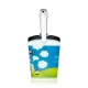 Rear view of Hemper XL ice cream pint bong with upright clear mouthpiece, black rim, blue sky, and green hill graphics