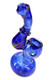 Blue 4" mini frit glass Sherlock bubbler with spiral Rasta stripes, glass ring accent and rounded base