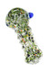 2.5" mini glass spoon pipe with green confetti frit, clear coil accents, and blue glass marble