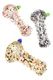 Three 2.5" mini glass spoon pipes with assorted confetti frit, raised coil accents, and colored glass marbles