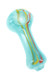 Aqua 2.5" mini glass spoon pipe with red, yellow, and green Rasta stripes running along the body