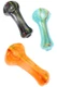 Three 2.5" mini glass spoon pipes in black, aqua, and orange with multicolor Rasta stripe accents