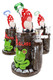 Three 8.5" 6B Glass mushroom gnome water pipes with red caps, green frogs, brown stump bodies, and colored neck accents