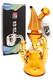 Amber 8" 6B Glass banana recycler dab rig with showerhead perc, clear bucket, branded hang tag, and retail box