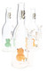 Three 8.5" 6B Glass bottle water pipes with clear bodies and orange or green duck percolators
