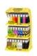 Yellow three-tier Clipper reusable lighter display filled with solid, camo and Zig-Zag graphic designs