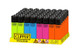 48-count Clipper Classic Mini lighter display with bright fluorescent green, blue, pink, and orange lighters