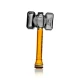 Rear view of Hemper Warhammer hand pipe showing amber glass handle and transparent black rectangular hammer head